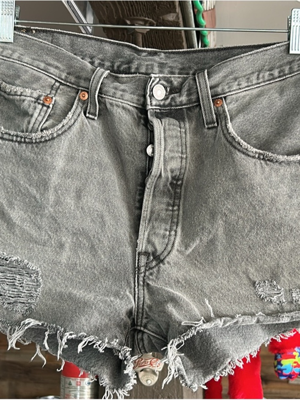 Levi's Gray Frayed High-Rise Denim Shorts